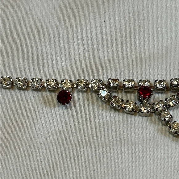 Vintage Clear and Ruby Red Crystal Rhinestone Old Hollywood Choker Bib Necklace - Picture 12 of 15